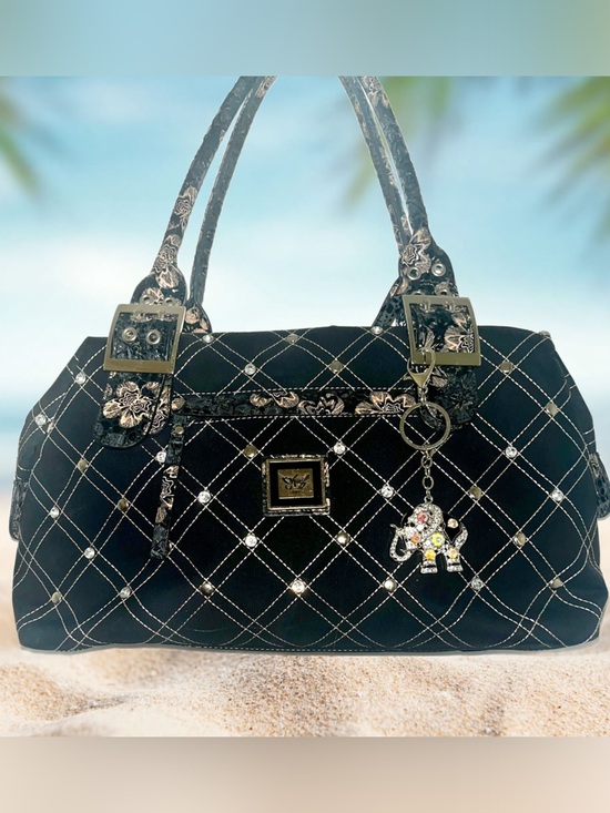 Sharif Handbags - Sharif Quilted Black Satchel Handbag with Silver Stud Accents